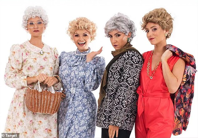 Four young women are dressed as old women to resemble the cast from the 1980s show The Golden Girls.