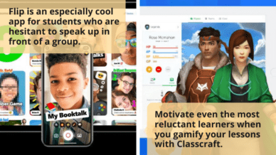 Examples of the best Google Classroom apps including screenshots from Classcraft and Flip.