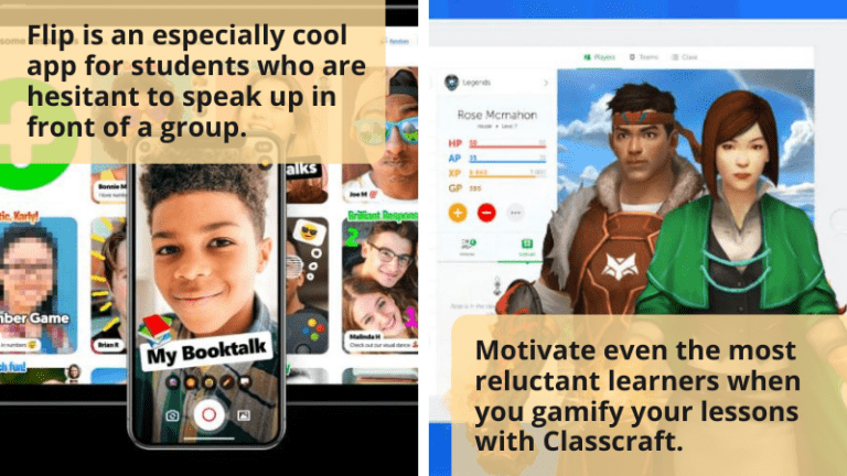 Examples of the best Google Classroom apps including screenshots from Classcraft and Flip.