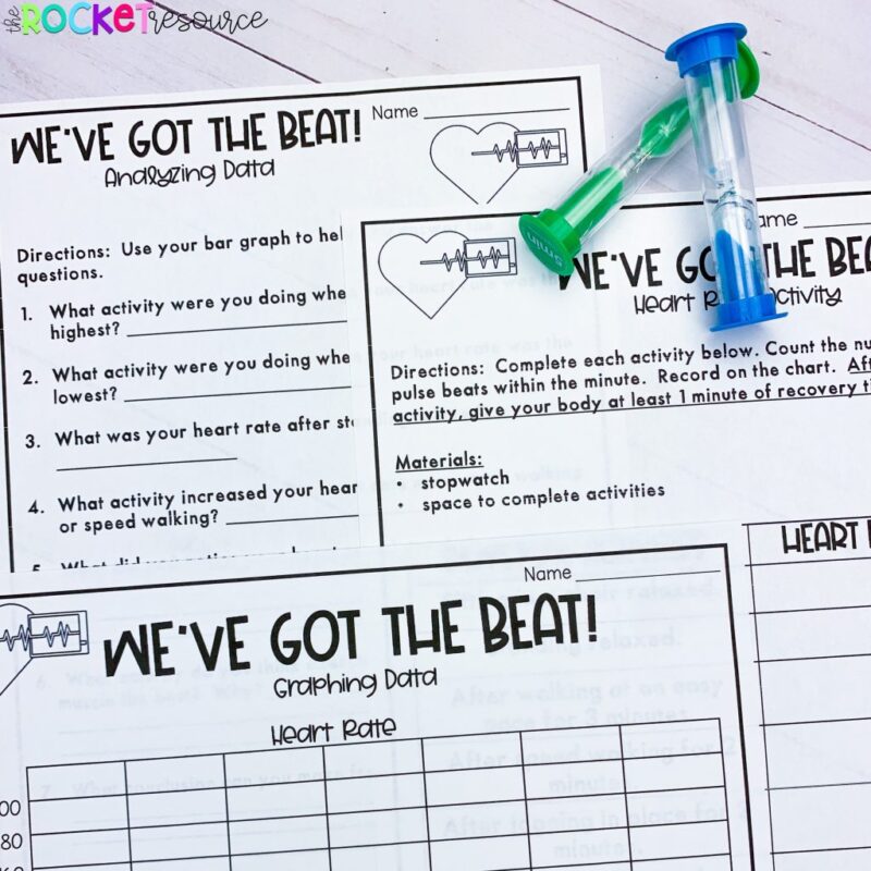 heart rate graphing page with heart rate and space for numbers for circulatory system activities 