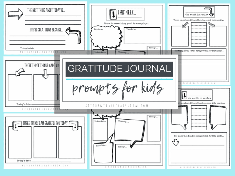 Gratitude Activities for Kids include this free printable that has gratitude journal prompts on it.
