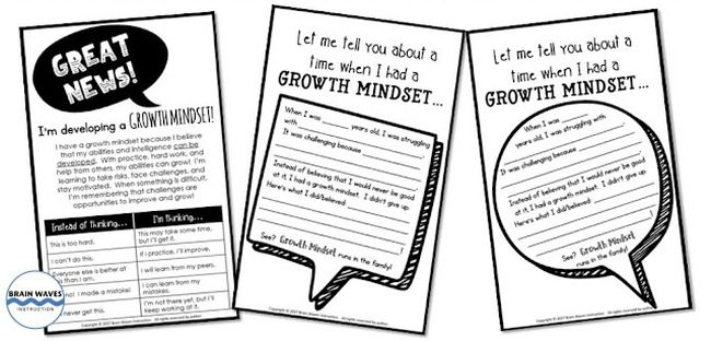 Printable worksheets for sharing growth mindset concepts with parents and families