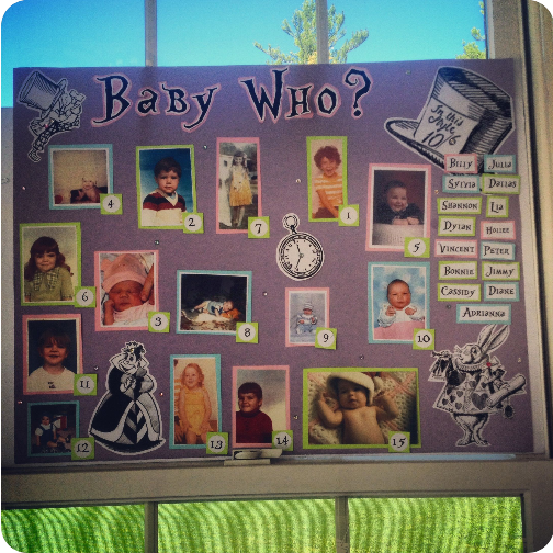 poster of baby pictures for a baby photo game for a staff party game 