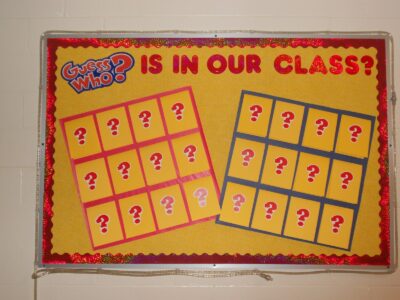 Guess Who? is in our class themed back to school bulletin board game night