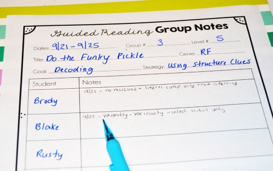 example of guided reading note taker