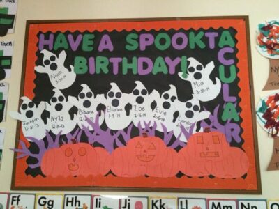 have a spooktacular birthday ghosts and pumpkins halloween themed birthday bulletin board idea