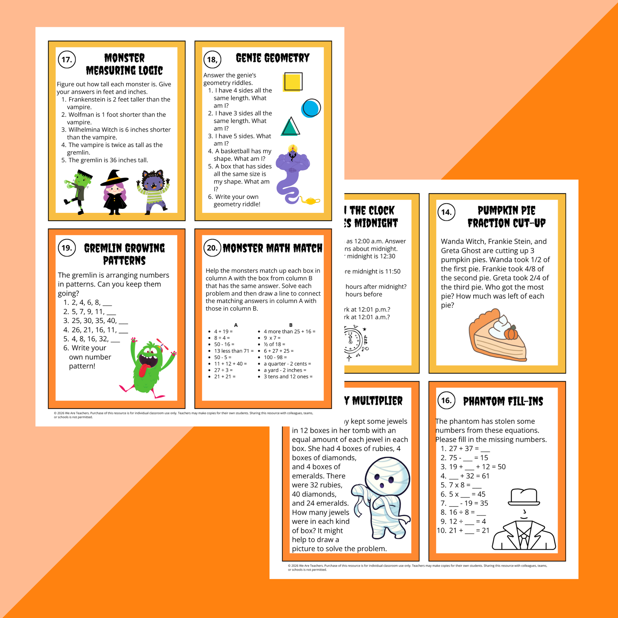 Flay lay of Halloween math activity cards