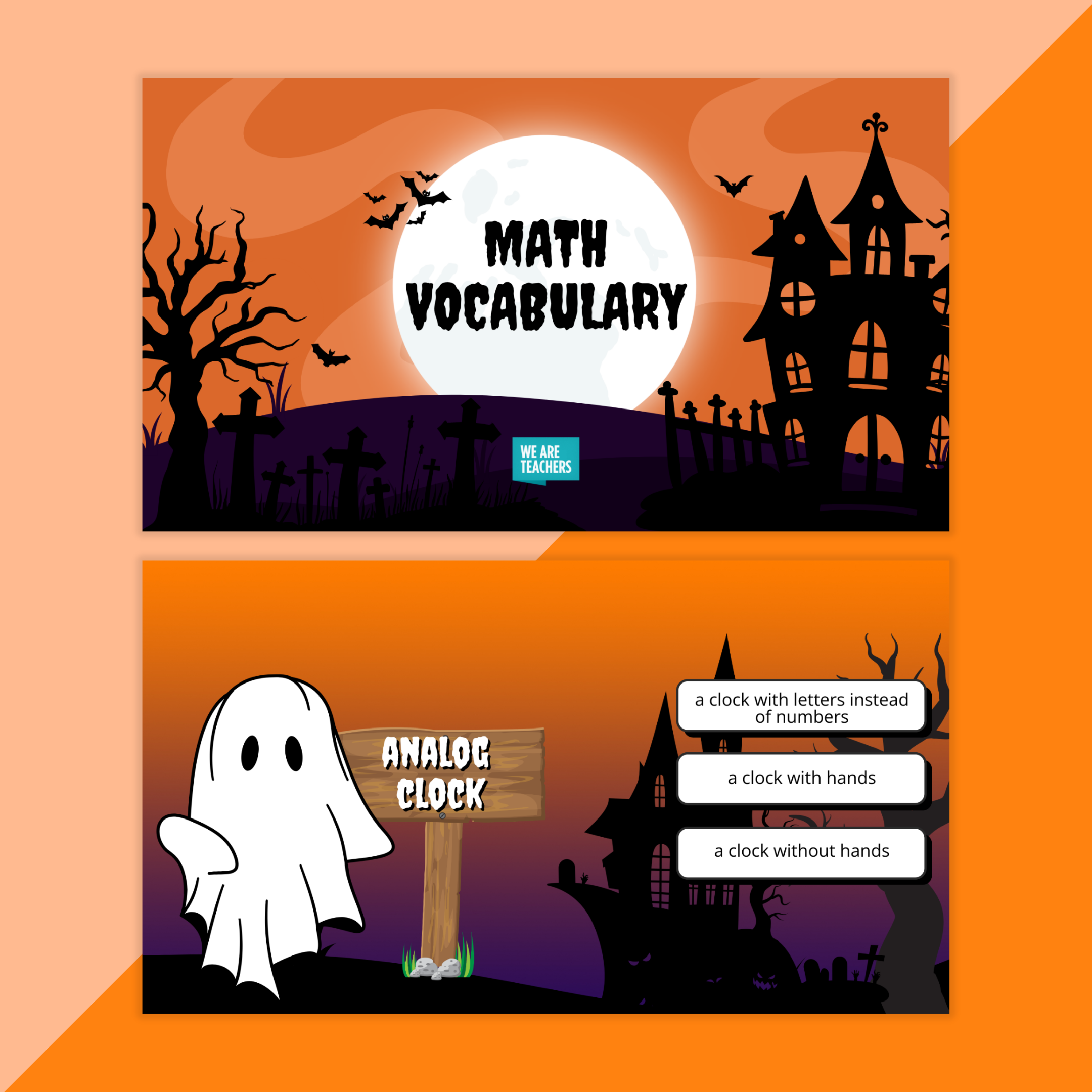 Flay lay of Halloween math slides