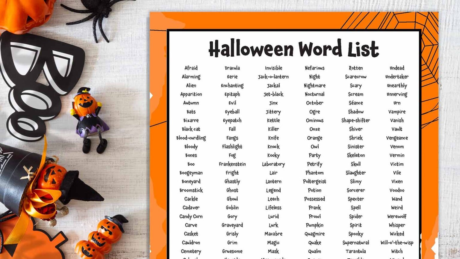 200 Halloween Words for Writing, Vocab, and More (Free Printable)