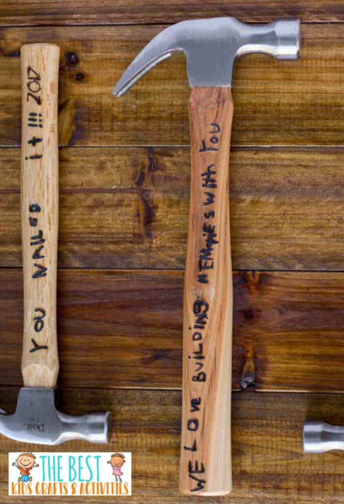 Two hammers have messages to fathers engraved in them.