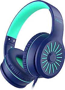 Foldable blue and green kids headphones.