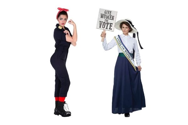 Rosie the Riveter and Suffragette costumes