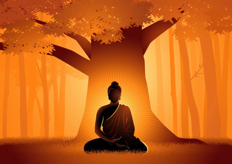 Siddhartha Gautama enlightened under Bodhi tree, enlightenment of the Buddha under the Bodhi tree, as an example of holidays around the world