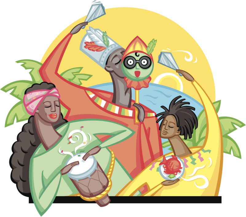 Vector illustration of the Junkanoo festival that falls every year in the Bahamas on Boxing Day (December 26), New Year's Day and, more recently, in the summer on the islands. Can be used for any Caribbean or African festival.