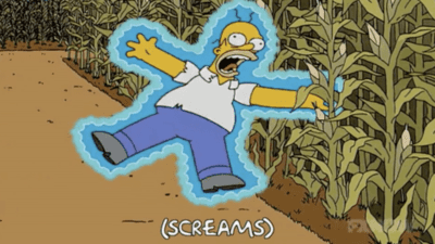 Homer Simpson electric shock in field