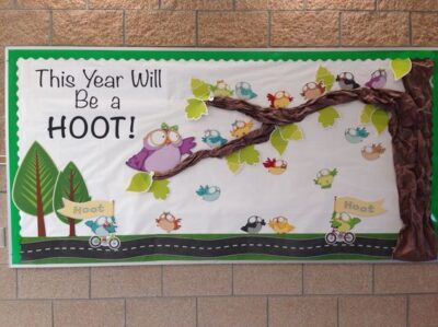 This year will be a hoot owl themed back to school bulletin board idea