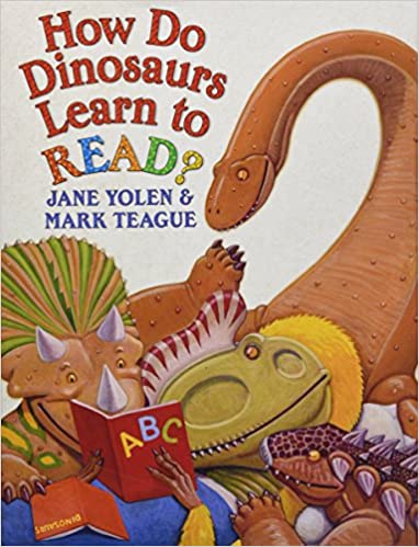 Book cover for How to Dinosaurs Learn to Read as an example of dinosaur books for kids