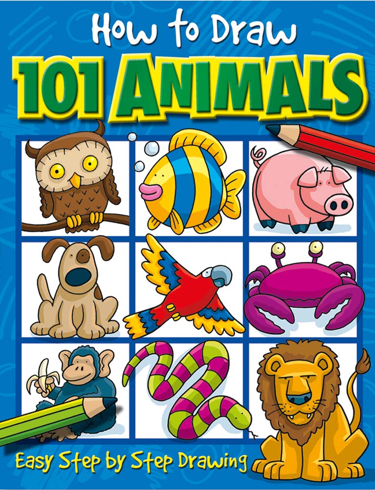 A book says How to Draw 101 Animals and has a grid with different animals in each square in this example of art gifts for kids.