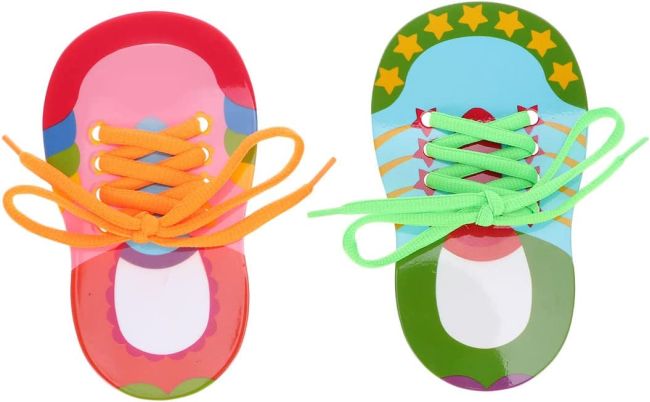 Sturdy cards in the shape of shoes, with real shoe laces
