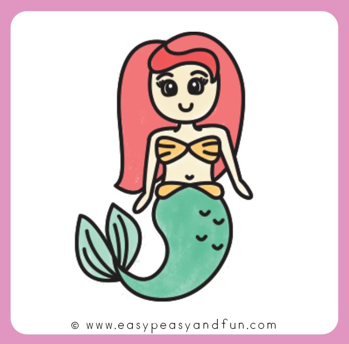 Directed drawing activities include this drawing of a mermaid.