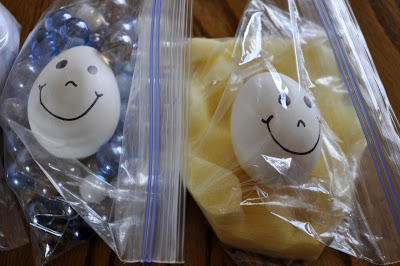 eggs for an egg drop in baggies with materials to protect them 