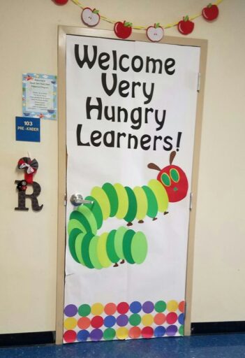 welcome hungry learners very hungry caterpillar theme classroom door decorations