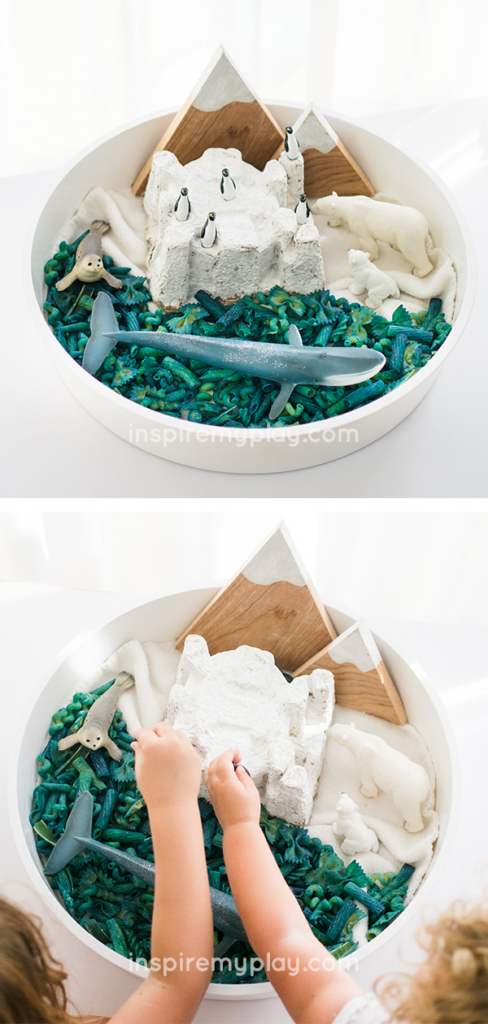 arctic habitat sensory bin for fun winter activity 