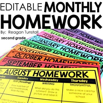"Editable monthly homework" by Reagan Tunstall