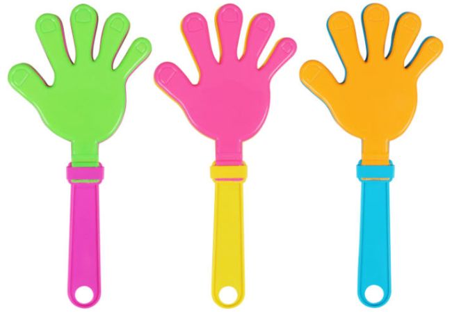 Colorful plastic hand clappers (Inexpensive Gifts for Students)