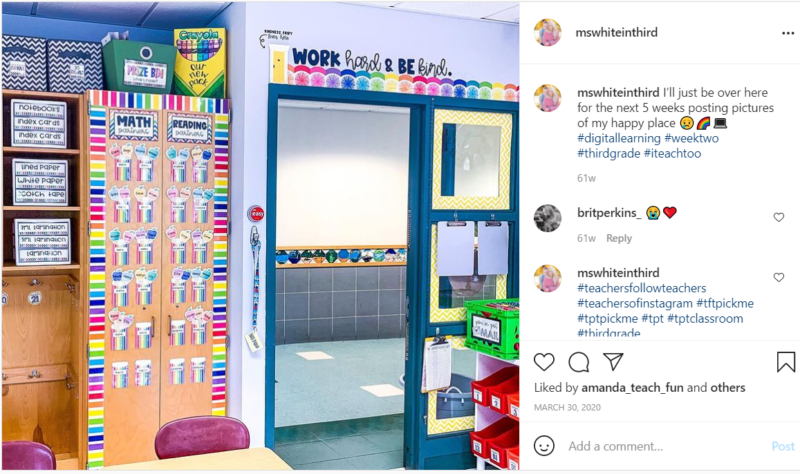 Door in third grade classroom with colorful Crayon decorations