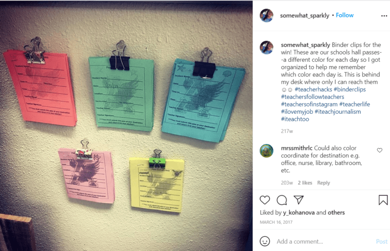 Still of color-coded hall passes for students