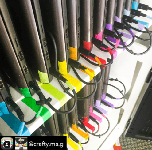 Instagram-worthy teacher hacks include organizing by color like shown.