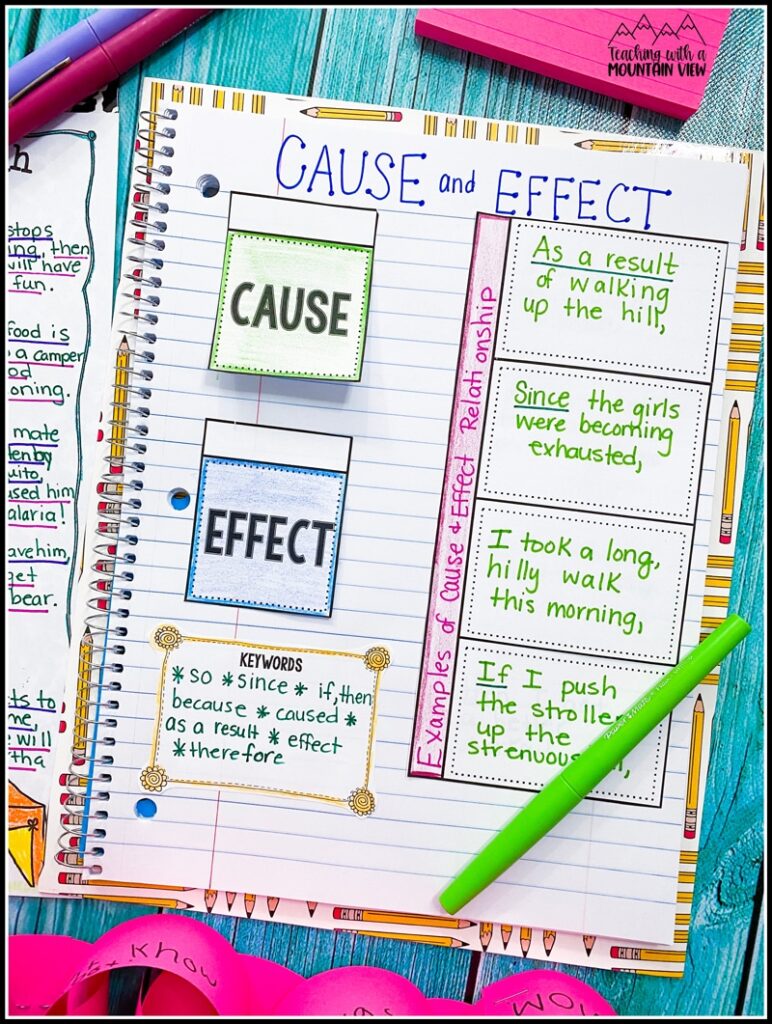 interactive notebook page for cause and effect lesson plan 