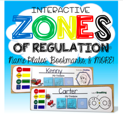 Nameplates for student desks that give them options for zones of regulation activities