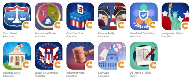 Icons for iCivics' suite of iPad games for kids