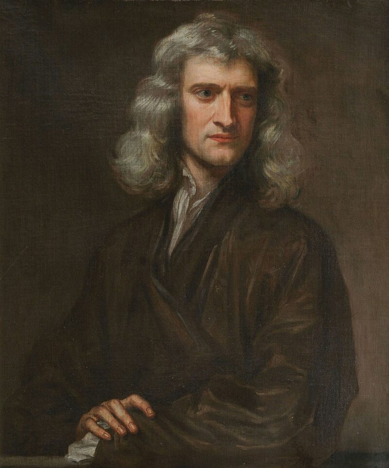 सर आइजैक न्यूटन का चित्र;  गणित का आविष्कार किसने किया