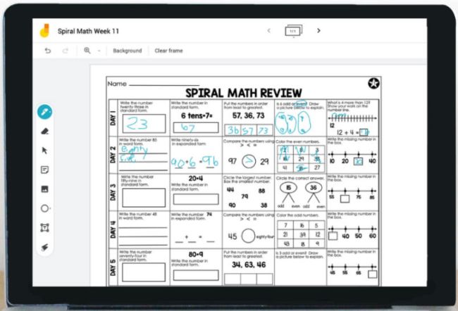 Math worksheet uploaded to Jamboard for student to complete (Jamboard Ideas)