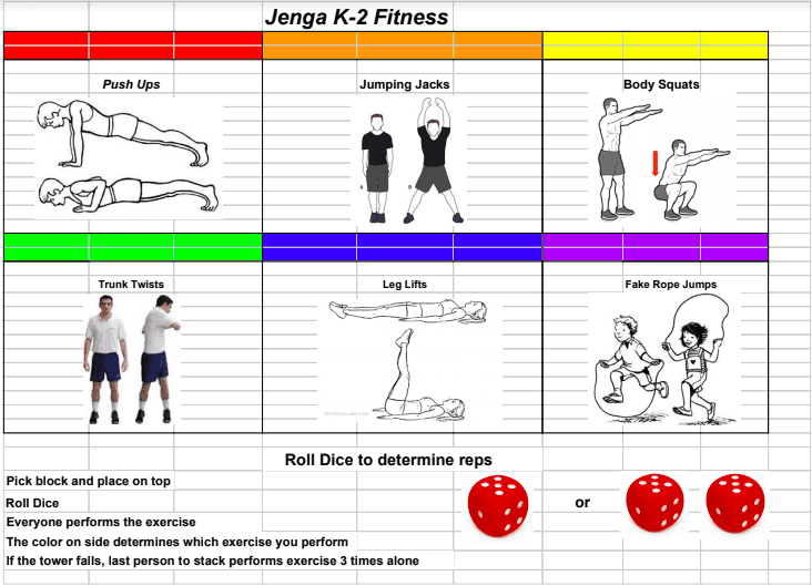 A diagram explains the rules to playing Jenga fitness.