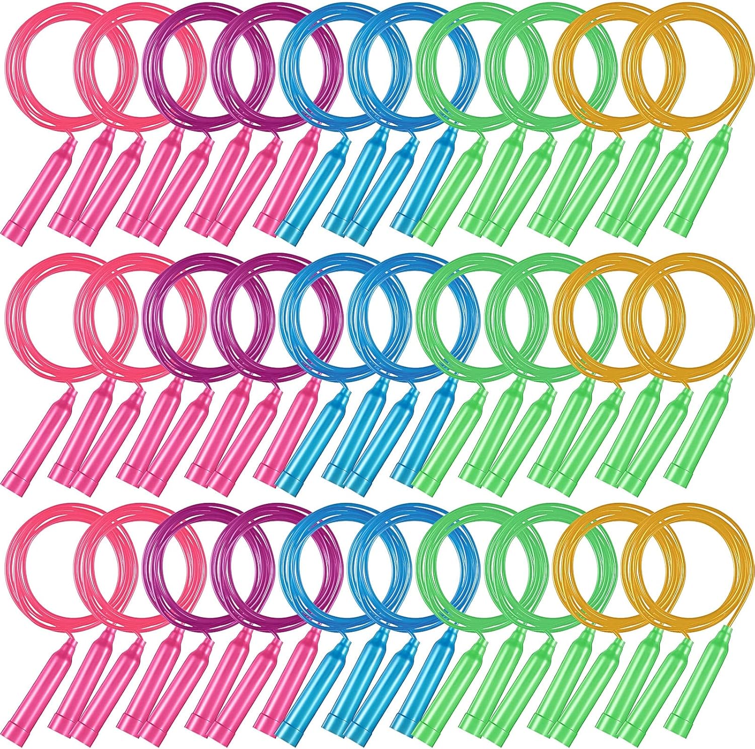 A bunch of coiled up colorful jumpropes