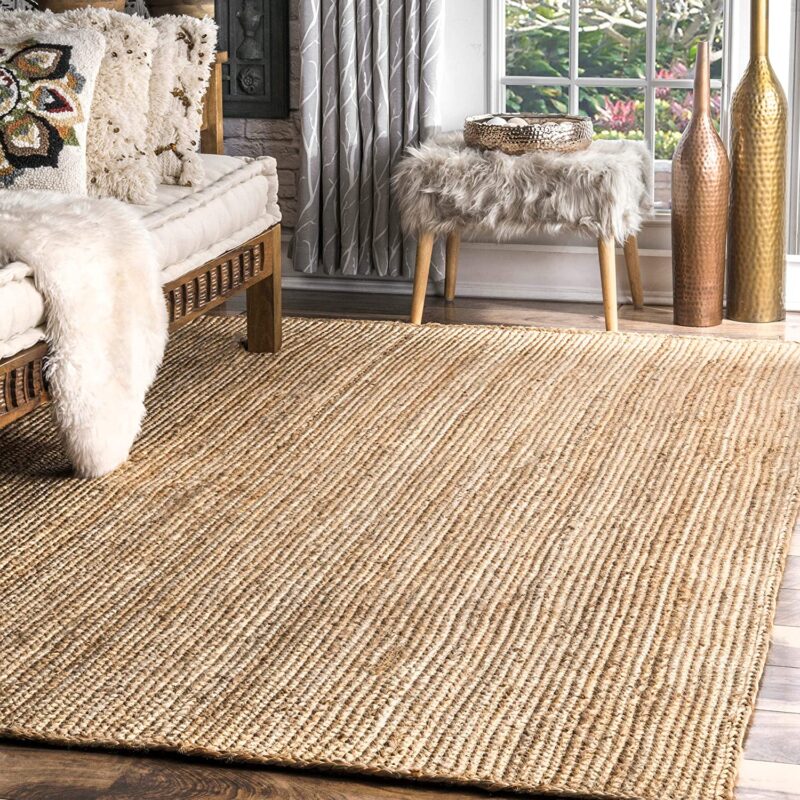 Classroom rugs can be made of natural materials like this tan jute rug.