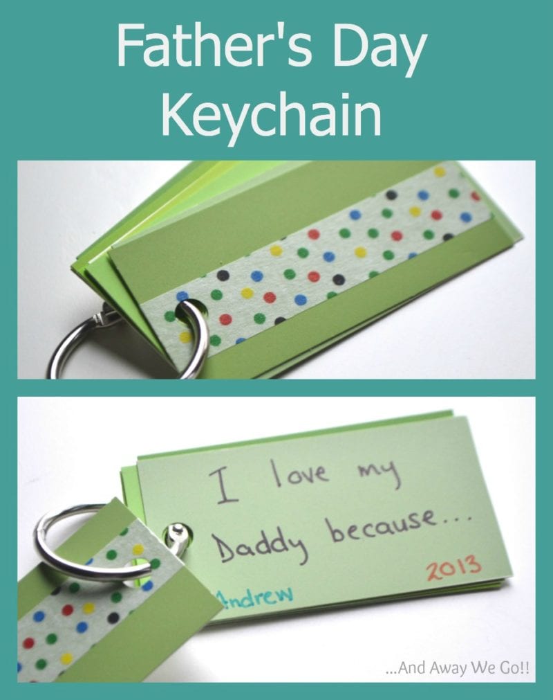 A keychain with personalized notes on it is shown.