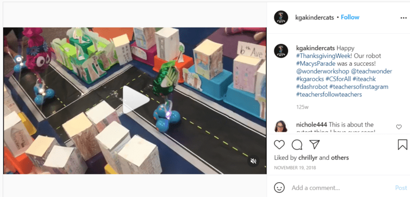 Still of kgakindercats Instagram post on classroom robotics