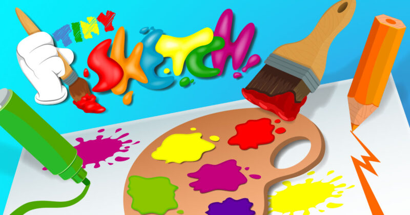 Drawing games can be online. A cartoon paint palette and paintbrush are shown.
