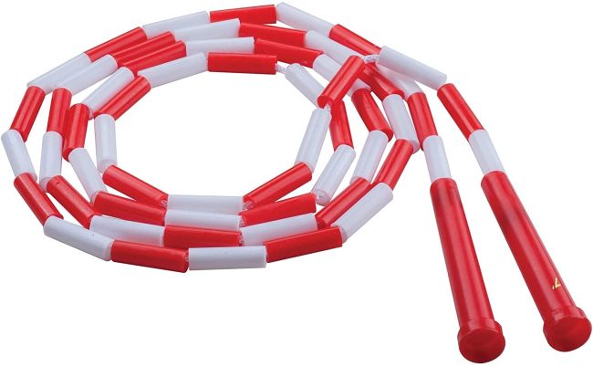 Red and white segmented jump rope