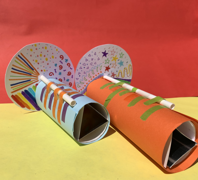 A colorful DIY kaleidoscope made from cardboard as an example of summer crafts for kids
