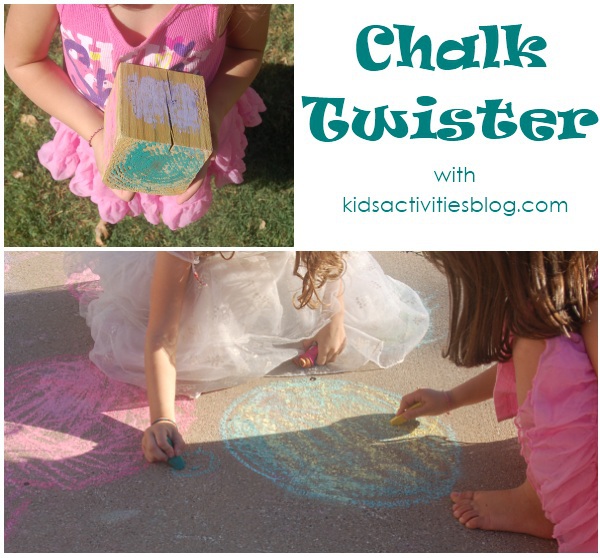 Three pictures are shown. Two of a child with chalk and one that reads Chalk Twister.