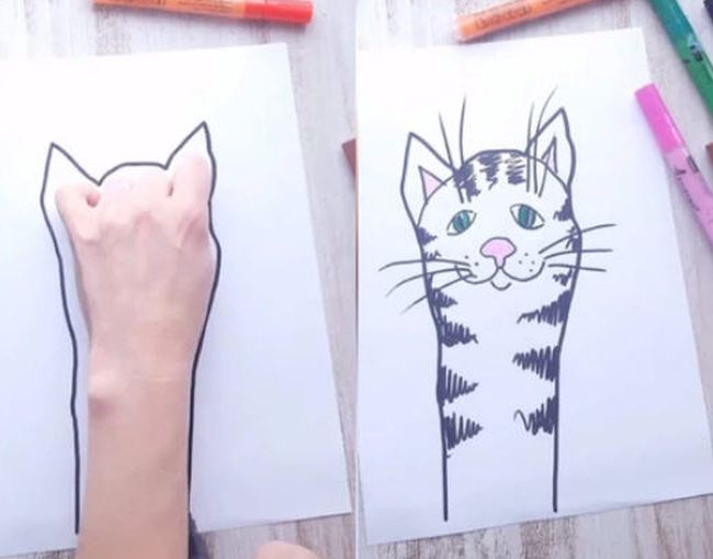 Tracing of a hand turned into a cat