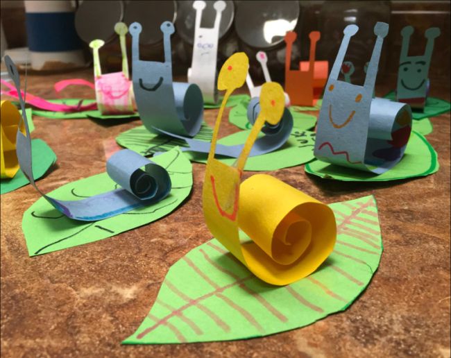 3-D construction paper snails (Kindergarten Art Projects)