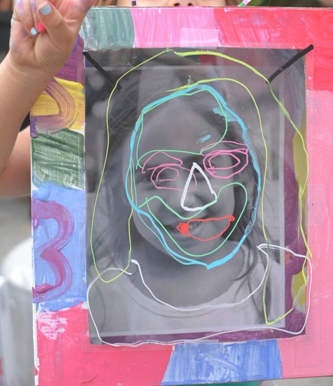 Cardboard box turned into a shadow box with student's portrait (Kindergarten Art)