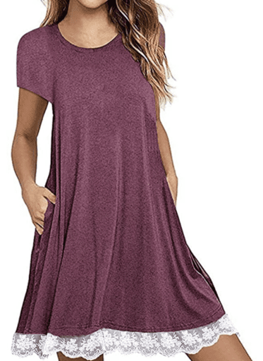 Lace t-shirt dress in red wine color
